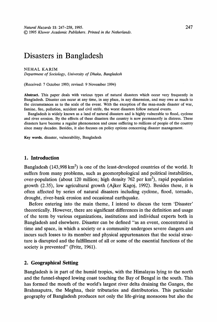 Essay on Natural Disasters